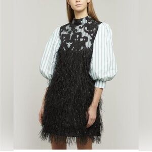 Ganni pinstripe and feather dress